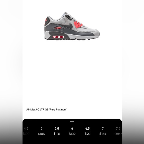 EUC Nike Air Max 90 LTR GS SZ 6/WMNS 7.5 Pure Platinum - Picture 16 of 16